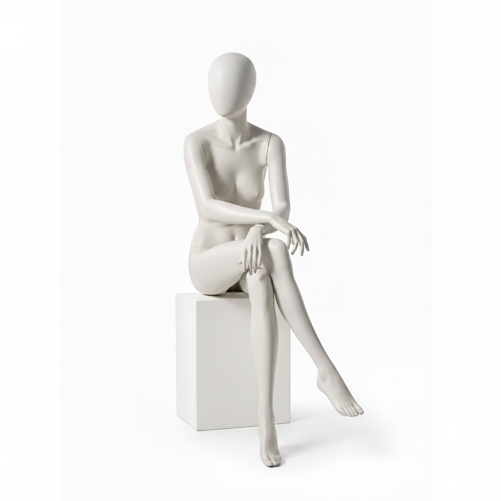 Female Full Body Mannequin - Sitting Legs Crossed Pose / White (9003)