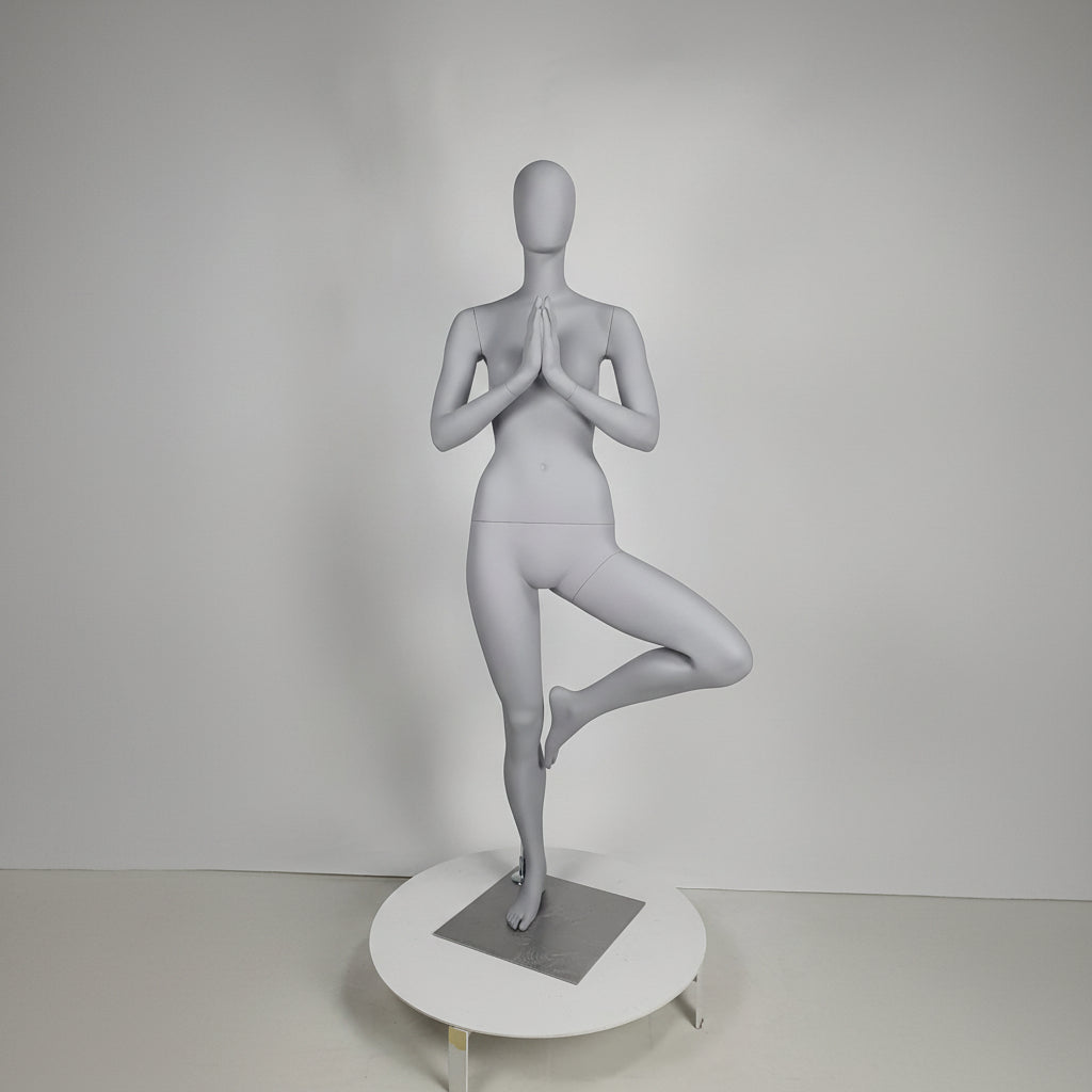 Female Yoga Tree Pose Mannequin - Light Grey (7046)