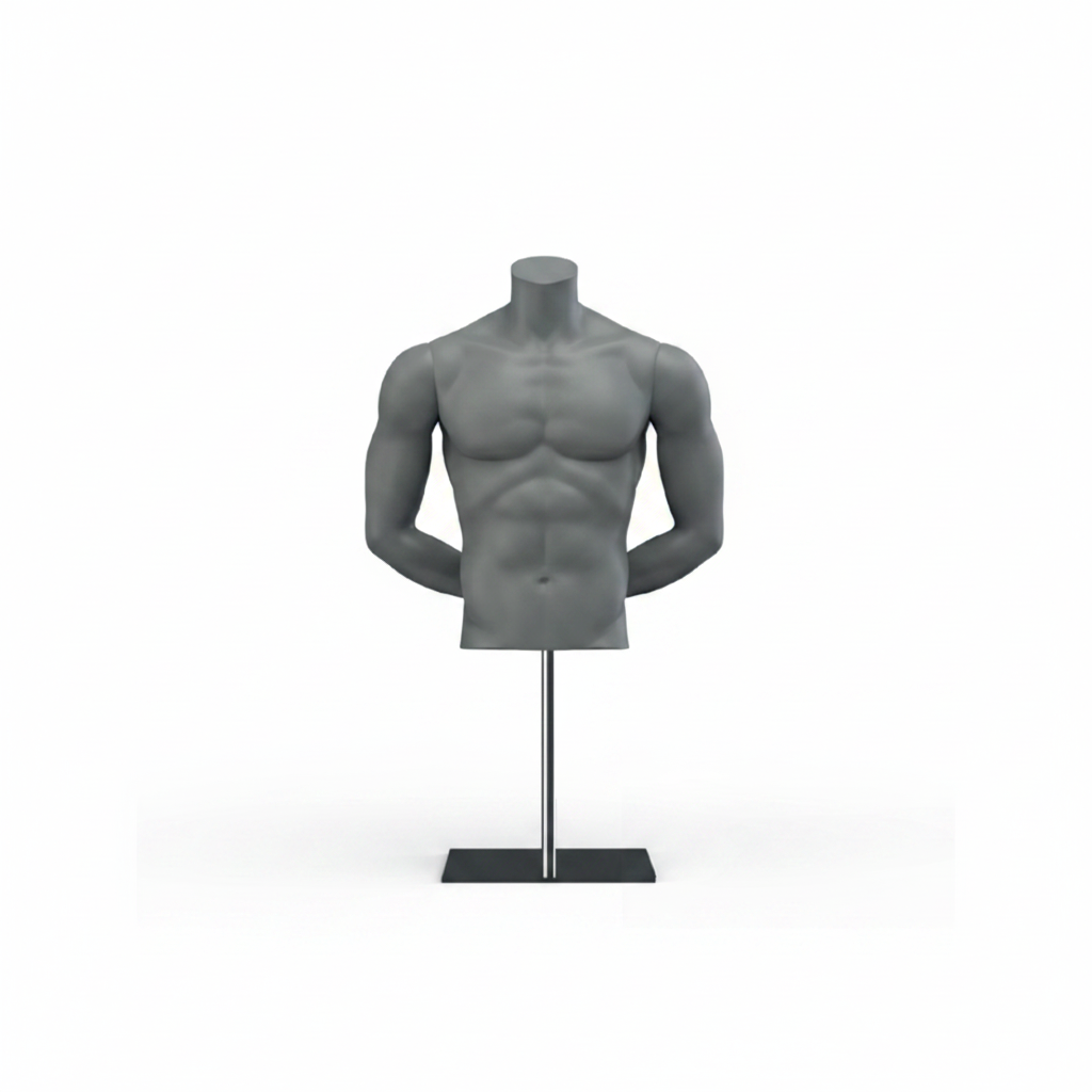 Men’s Bust Mannequin with Base & Pole - Dark Grey (7043)