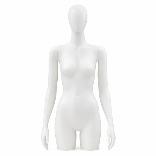 Frosted Female Torso Mannequin with Arms & Head - Black Base & Pole