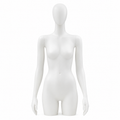 Frosted Female Torso Mannequin with Arms & Head - Black Base & Pole
