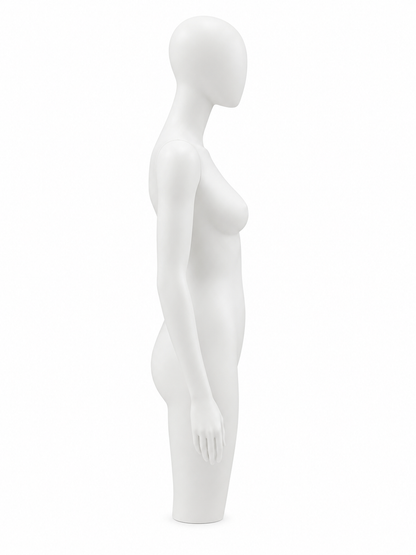 Frosted Female Torso Mannequin with Arms & Head - Black Base & Pole