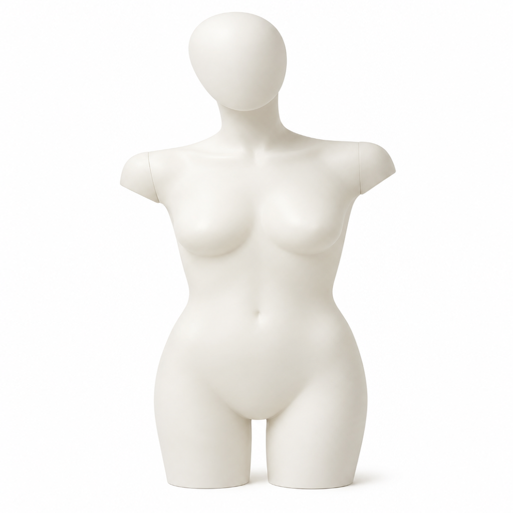 Frosted Female Torso Mannequin with Black Base & Pole