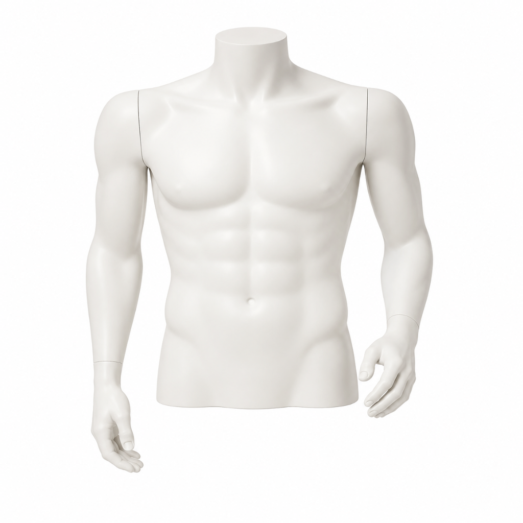 Headless Male Torso Mannequin - Left Hand on Hip (White)