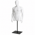 Male Torso Mannequin with Arms & Head - White with Black Base & Pole
