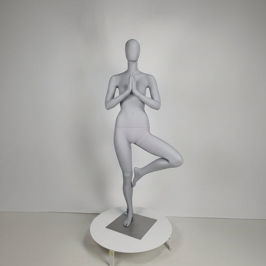 Female Yoga Tree Pose Mannequin - Light Grey (7046)