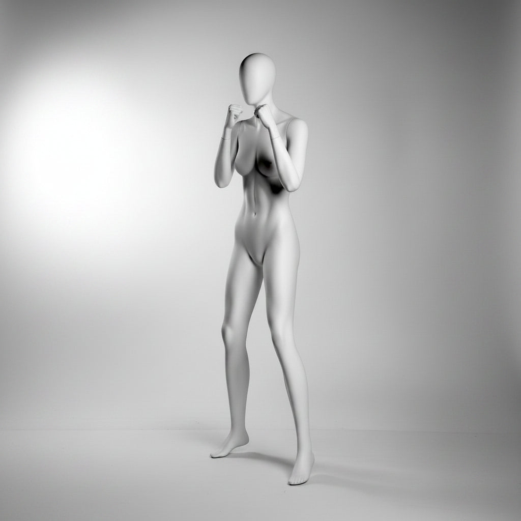 Female Boxer Mannequin with Base & Pole - Light Grey (7046)