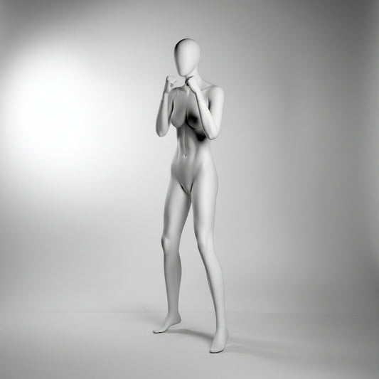 Female Boxer Mannequin with Base & Pole - Light Grey (7046)