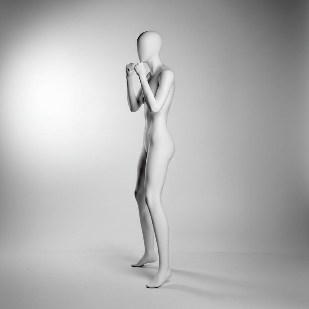 Female Boxer Mannequin with Base & Pole - Light Grey (7046)