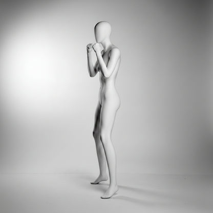 Female Boxer Mannequin with Base & Pole - Light Grey (7046)
