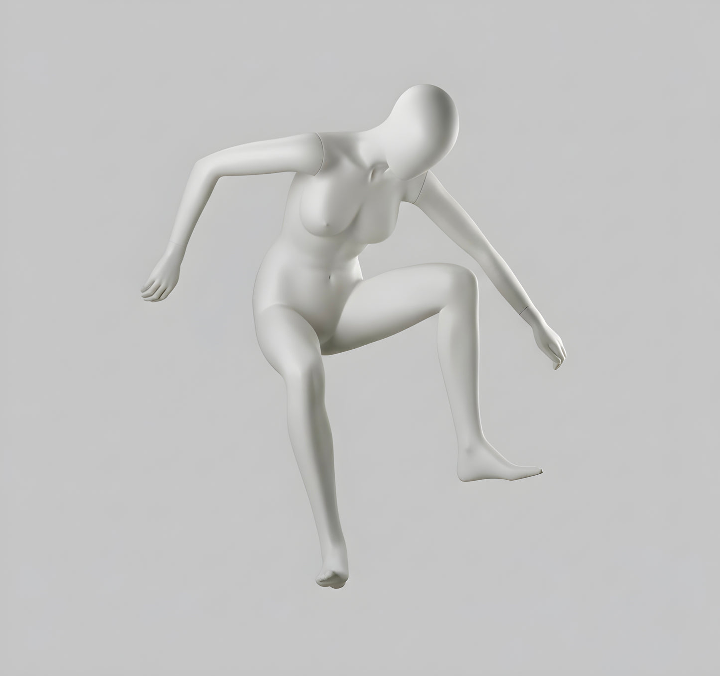 Female Skater Mannequin on Skateboard - Light Grey (7046)