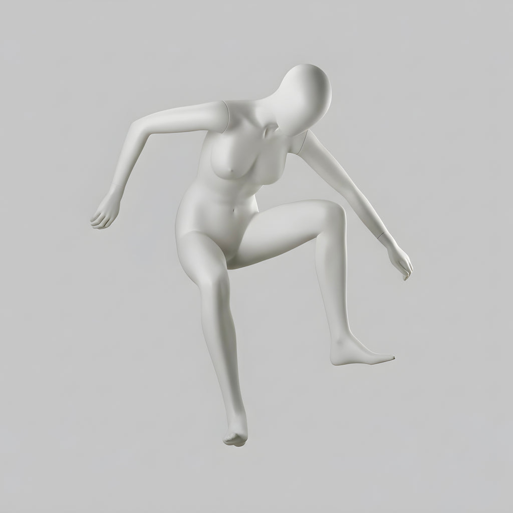 Female Skater Mannequin on Skateboard - Light Grey (7046)