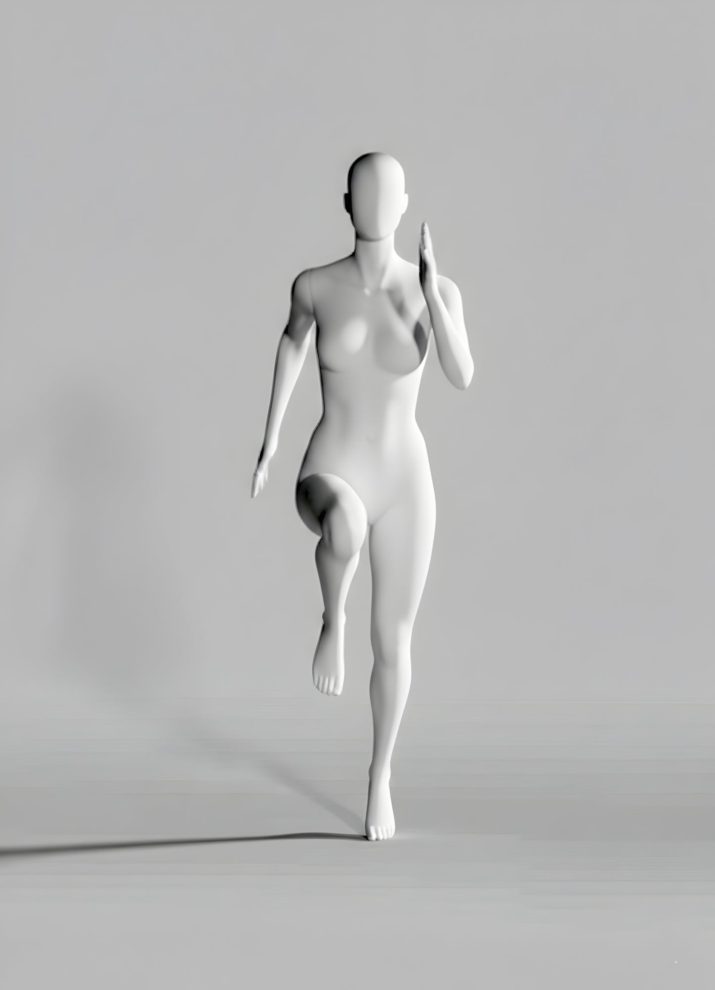 Female Sprinter Mannequin with Base & Pole - Light Grey (7046)