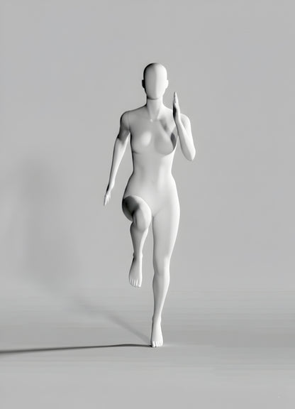 Female Sprinter Mannequin with Base & Pole - Light Grey (7046)