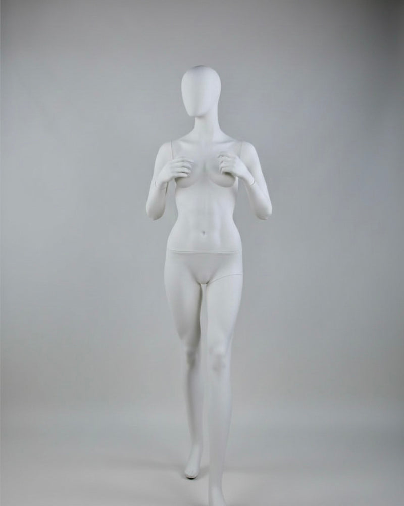 Female Display Mannequin with Backpack pose - Light Grey Retail Display (7046)