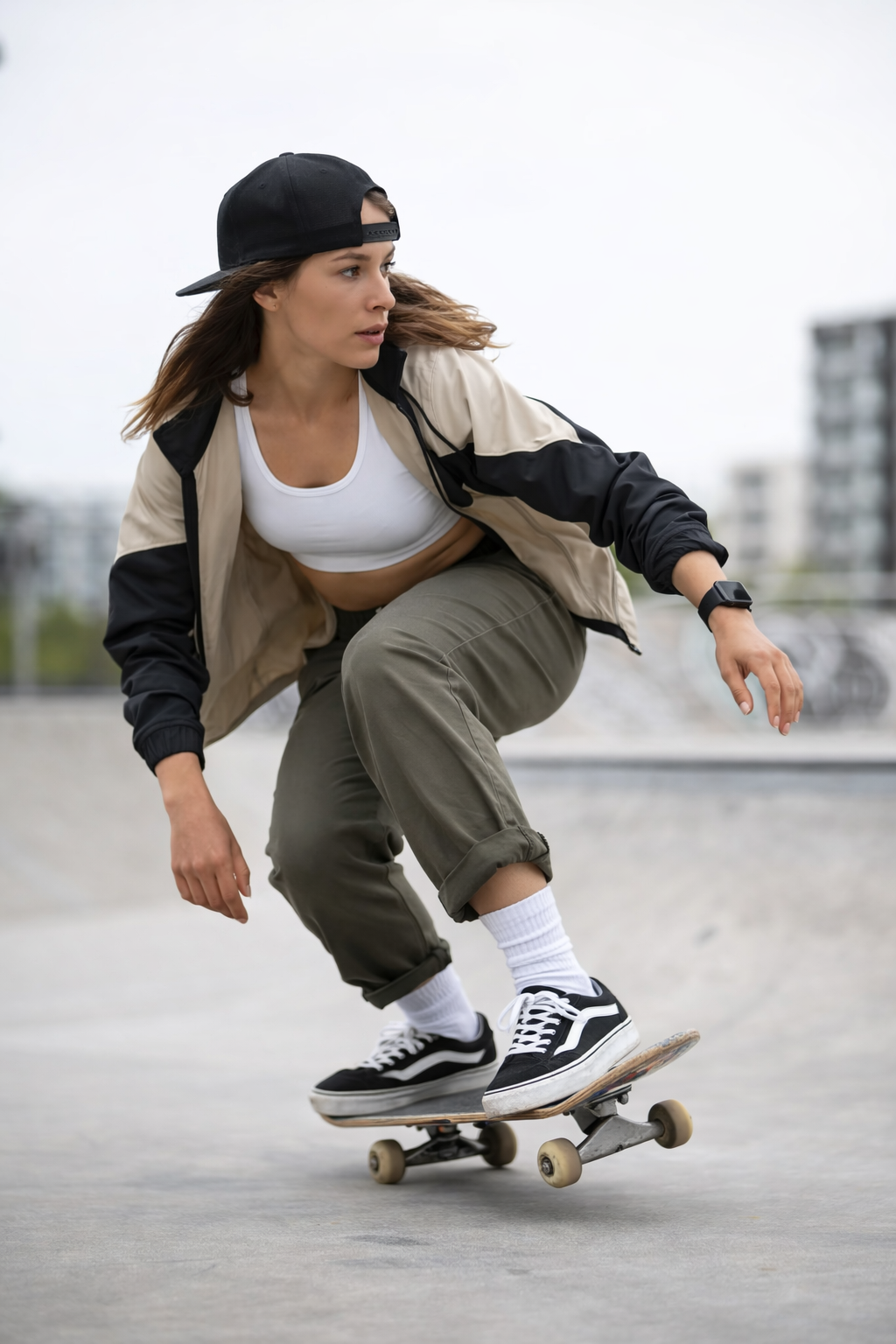 Female Skater Mannequin on Skateboard - Light Grey (7046)