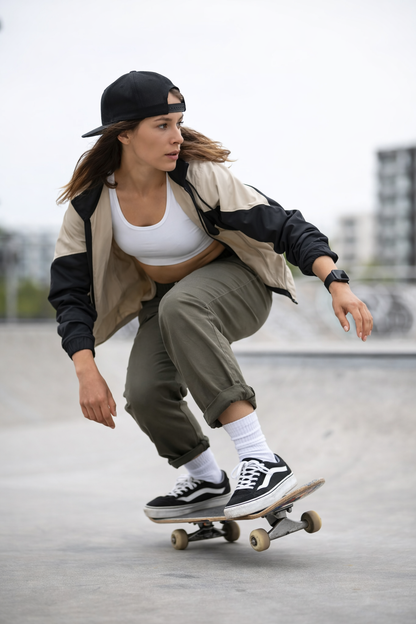 Female Skater Mannequin on Skateboard - Light Grey (7046)