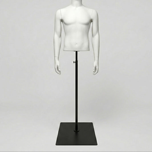 Headless Male Torso with Arms - White with Black Base & Pole