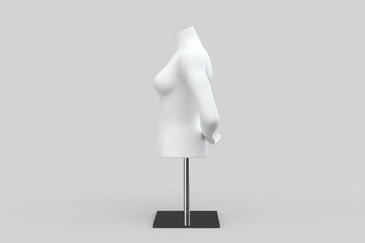 Women’s Torso Mannequin Bust with Base & Pole - Light Grey (7046)