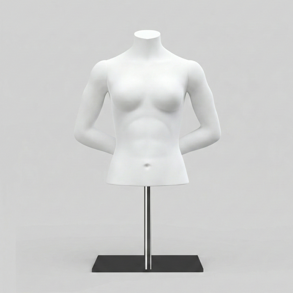 Women’s Torso Mannequin Bust with Base & Pole - Light Grey (7046)
