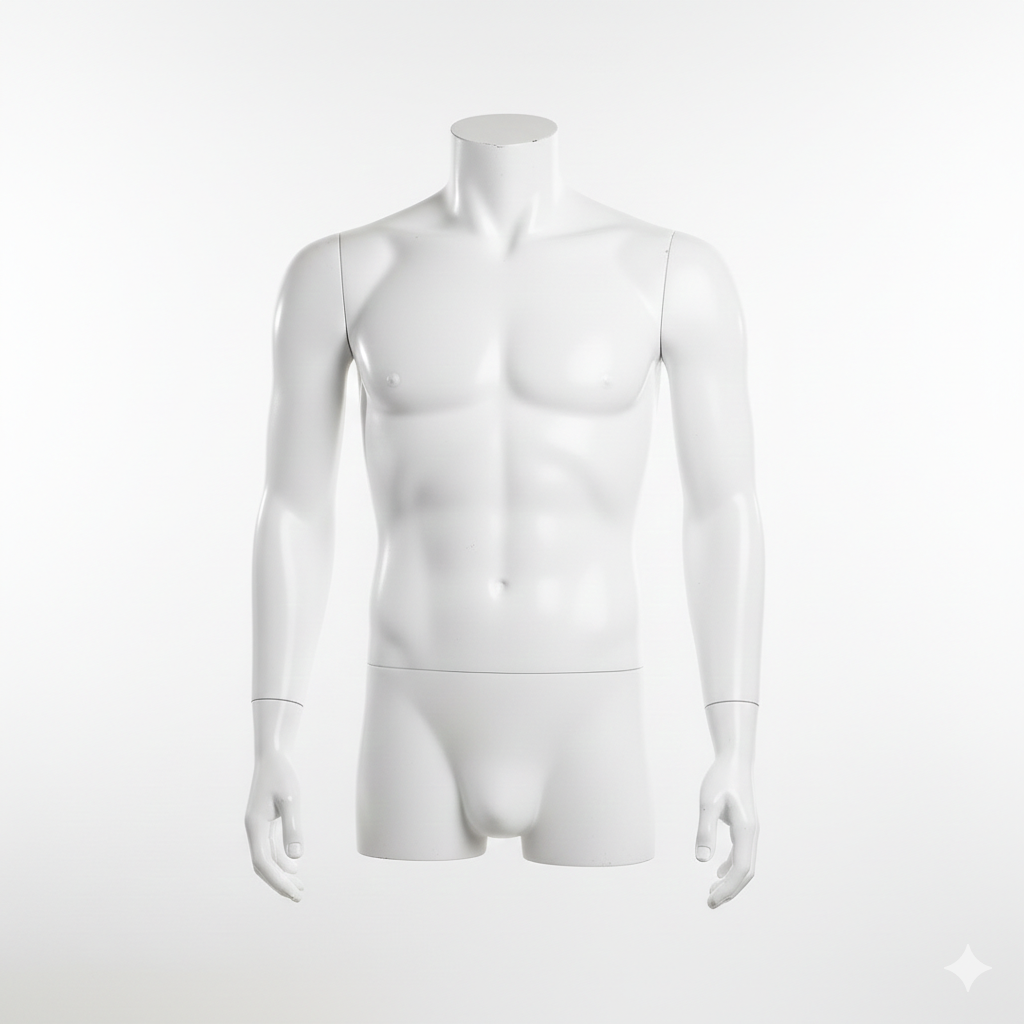 Headless Male Torso Mannequin with Arms by Side - White