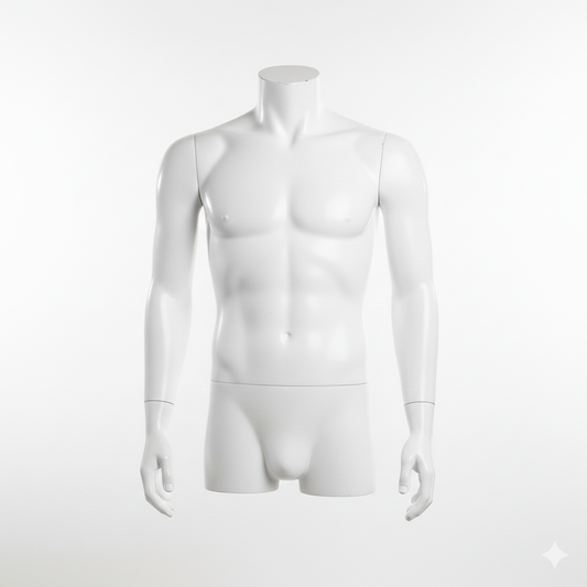 Headless Male Torso Mannequin with Arms by Side - White