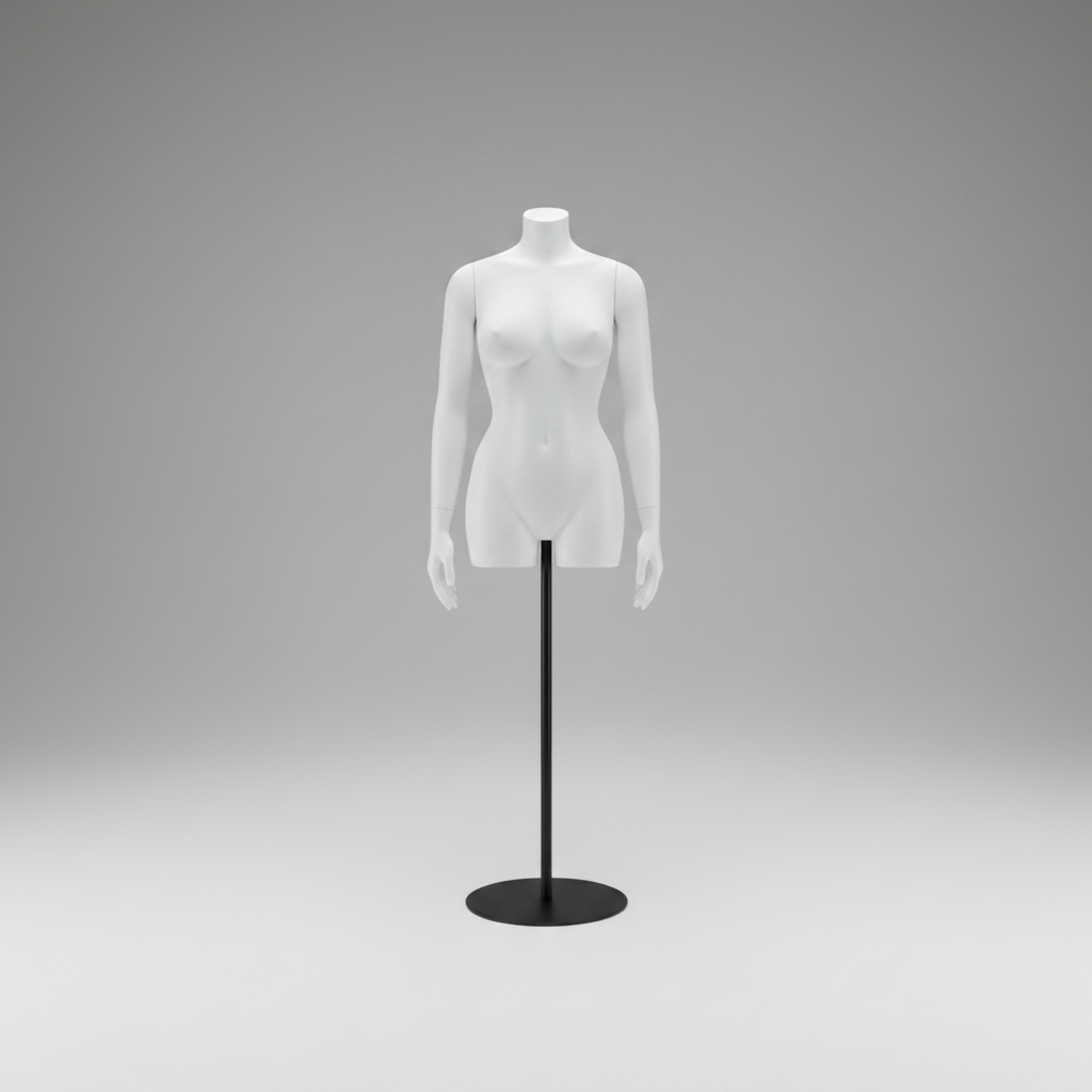 Headless Female Torso with Arms – White with Black Base & Pole