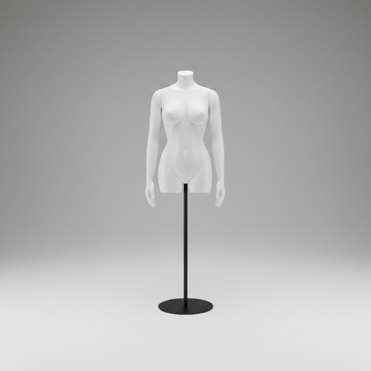 Headless Female Torso with Arms – White with Black Base & Pole