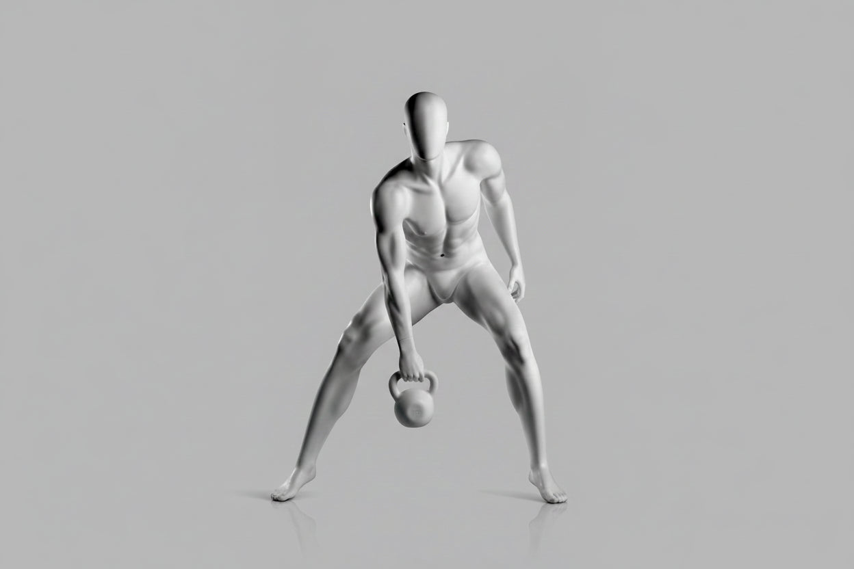 Male Fitness Mannequin with Kettlebell - Light Grey (7046)