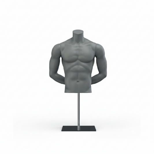 Men’s Bust Mannequin with Base & Pole - Light Grey (7046)